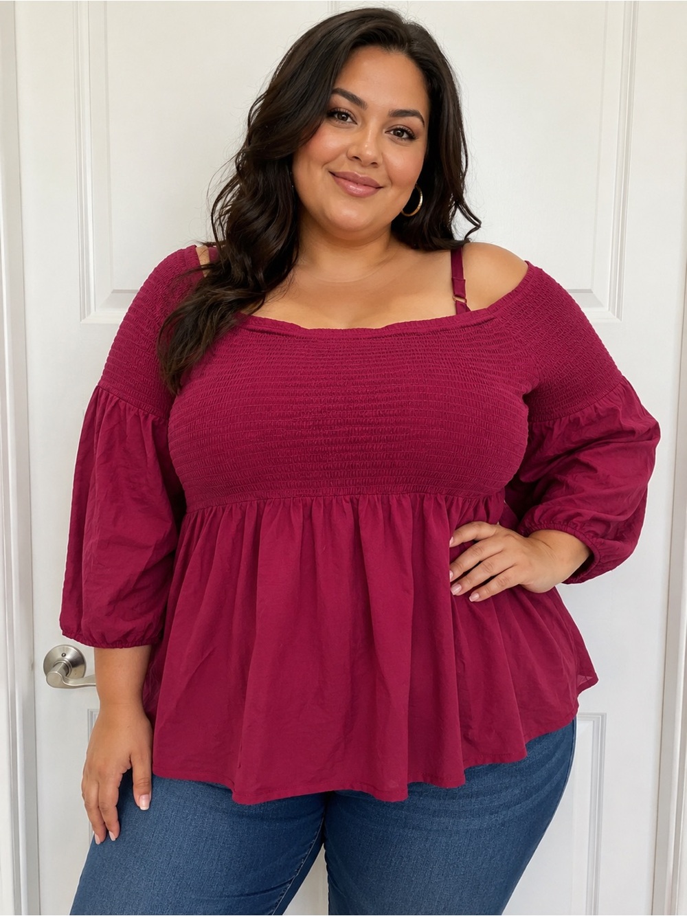 torrid Berry Smocked Peasant Blouse Plus Size Off Shoulder Boho Cottagecore Top